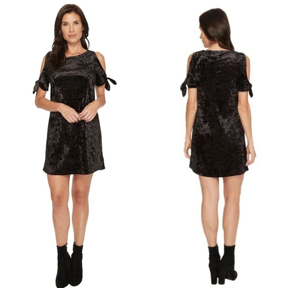 NWT Sanctuary Night Slayer Black Velvet Cold Shoulder Tie Sleeve Mini Dress - Picture 1 of 2